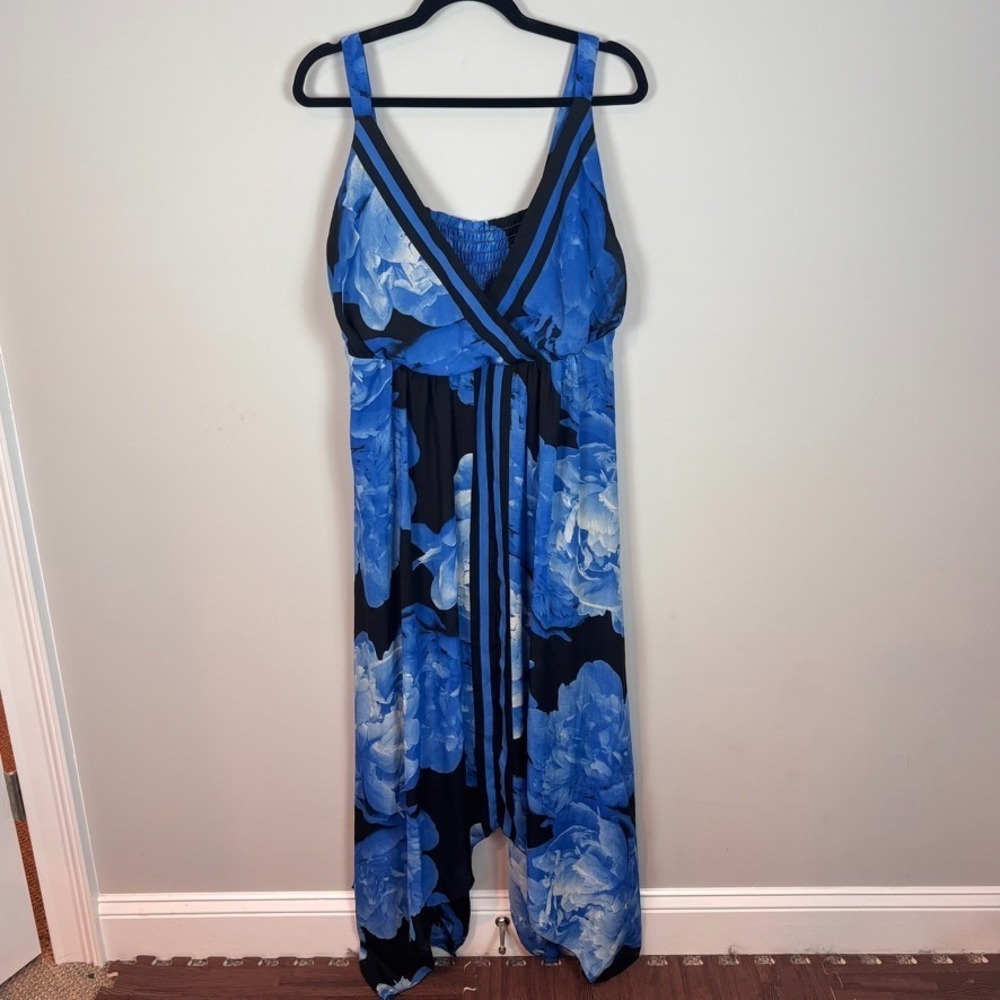 Ashley Stewart Women's Blue Floral Lined Asymmetric Hem Sleeveless Dress 14/16
